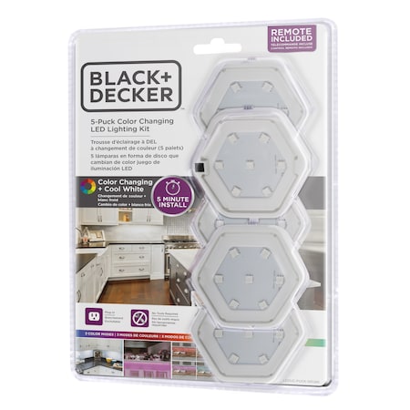 Black & Decker PureOptics LED Under Cabinet Puck Light Kit, RGB, PK5 LEDUC-PUCK-5RGBK